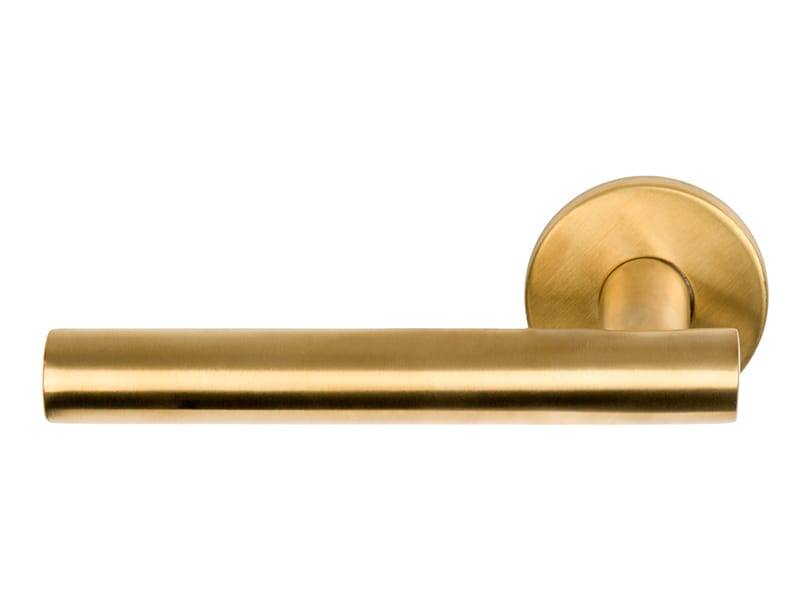 Deurklink Mat goud PVD Rome 135mm op ronde verende rozet