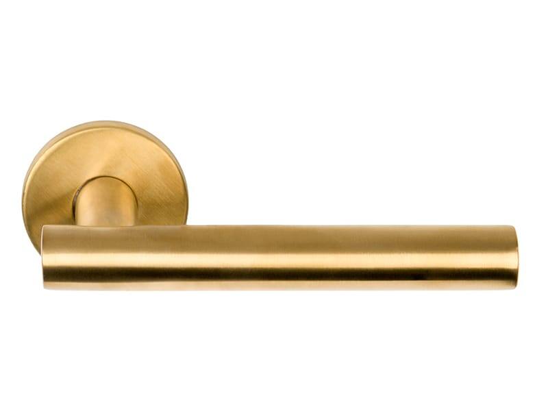 Deurklink Mat goud PVD Rome 135mm op ronde verende rozet