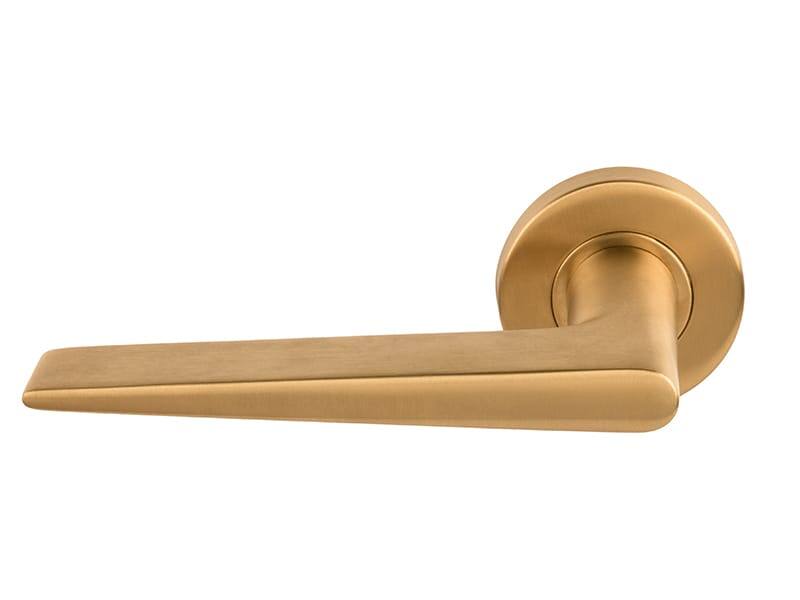 Deurklink Mat goud PVD Maniago 128mm op ronde verende rozet