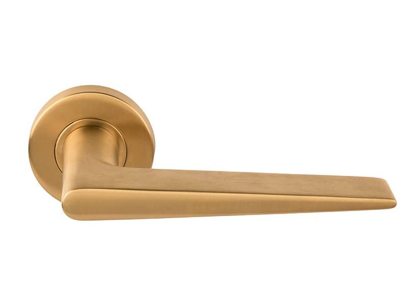 Deurklink Mat goud PVD Maniago 128mm op ronde verende rozet