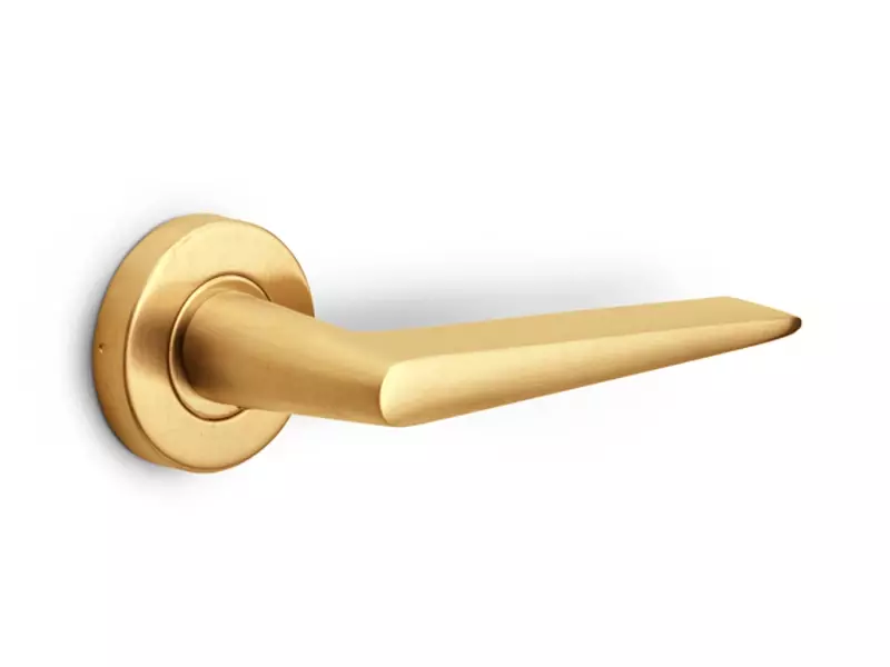 Deurklink Mat goud PVD Maniago 128mm op ronde verende rozet