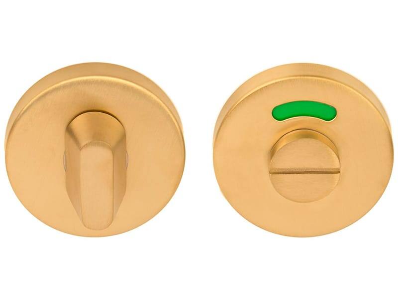 WC-sluiting Mat goud PVD Intro rond 52mm, 10mm dik rood-groen indicatie 8mm wc stift
