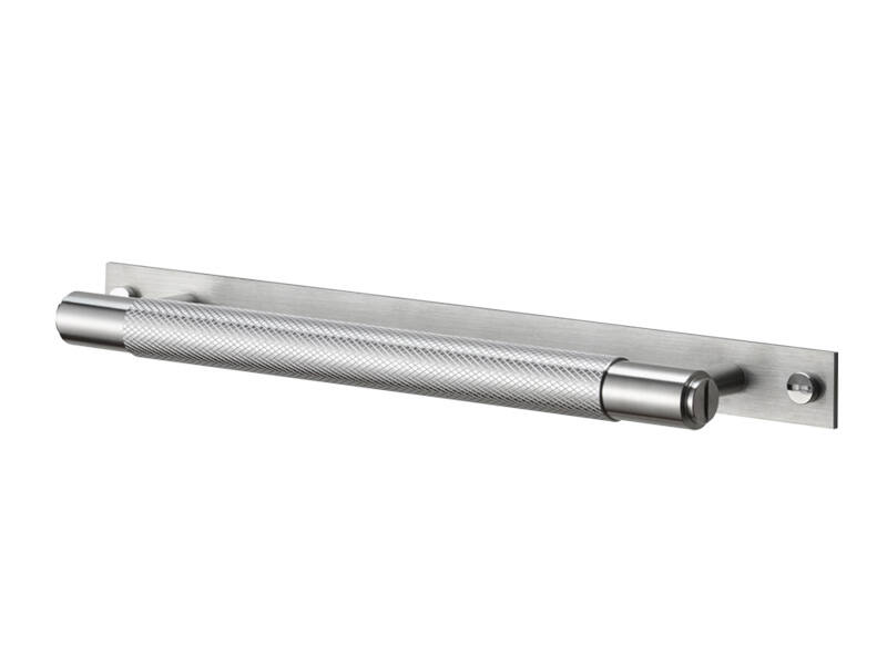 Meubelgreep Cross met plaat RVS diamond-cut 360mm 400mm, h.o.h. 325mm