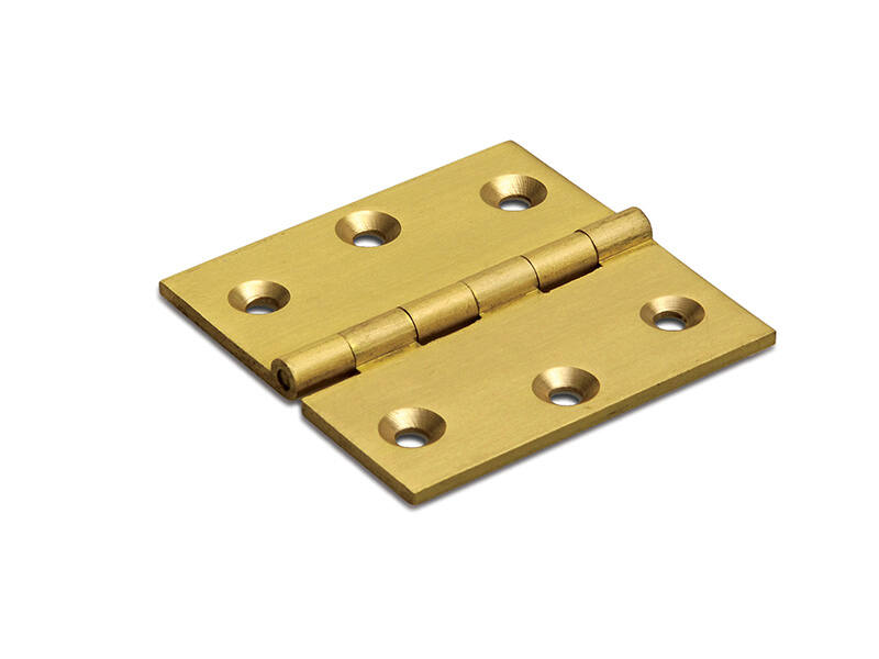 Scharnier massief messing 50x50x2mm met vaste scharnierpen met rechte hoeken