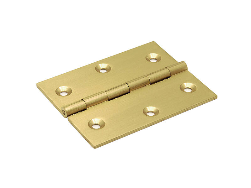 Scharnier massief messing 70x55x2mm met vaste scharnierpen met rechte hoeken