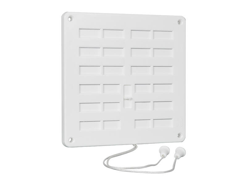 Ventilatierooster Wit kunststof 160x160mm afsluitbaar met trekkoord