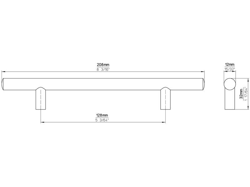 Meubelgreep RVS look 128mm 208x12x32mm
