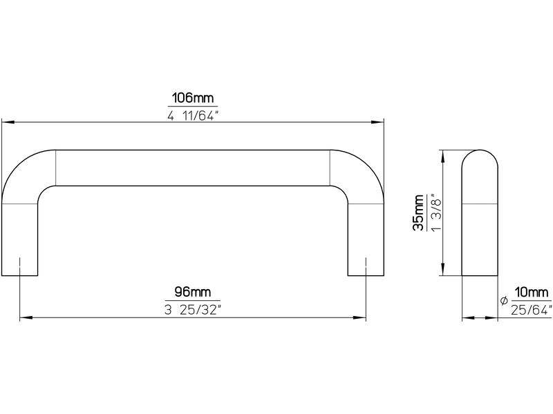 Meubelgreep RVS U-model 96mm 106x10x35mm