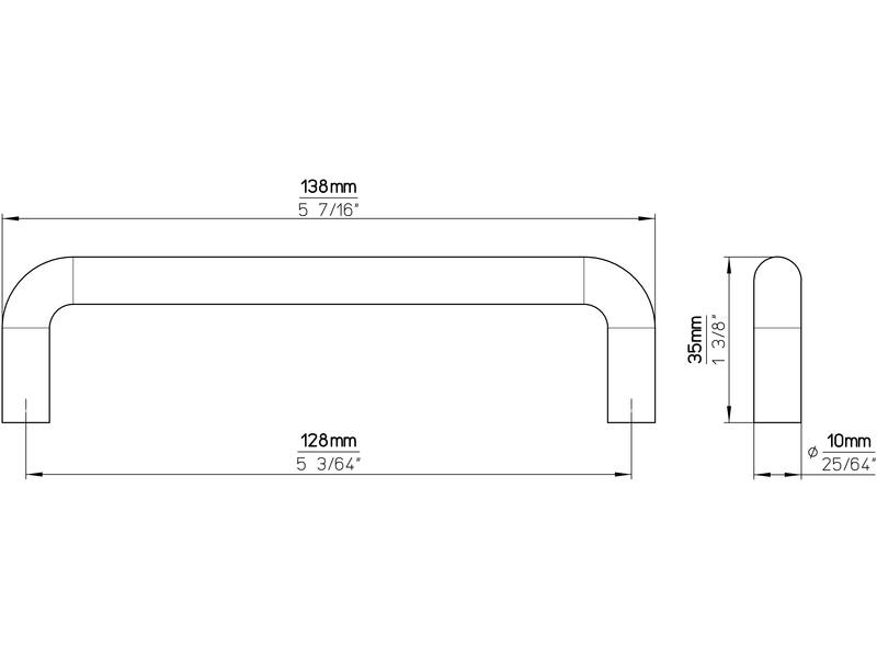 Meubelgreep RVS U-model 128mm 138x10x35mm