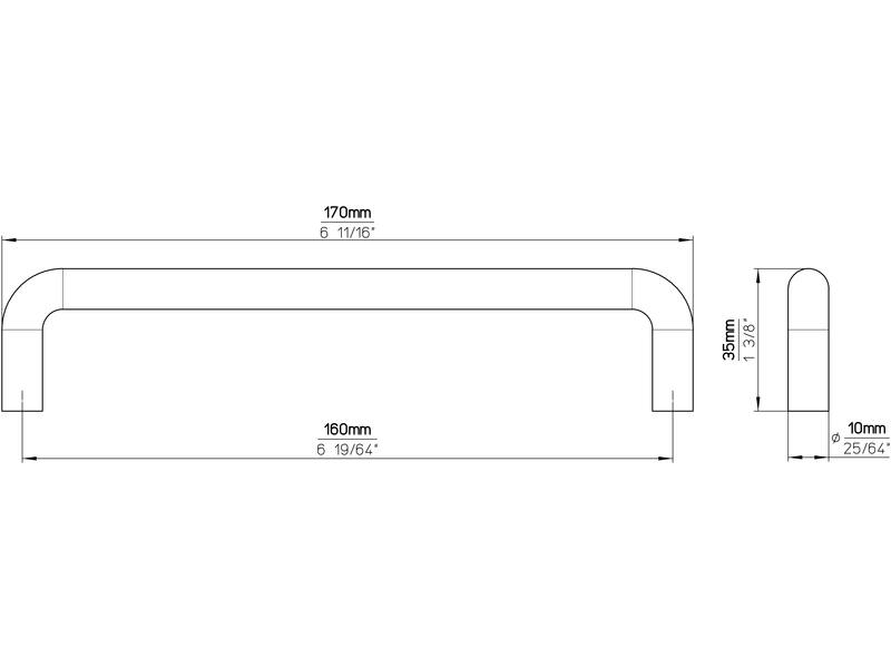 Meubelgreep RVS U-model 160mm 170x10x35mm