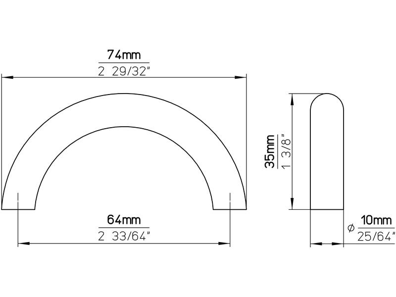 Meubelgreep RVS boog 64mm 74x10x35mm