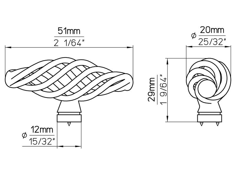 Meubelknop antiek ijzer look Cage T-model 51mm 51x20x29mm
