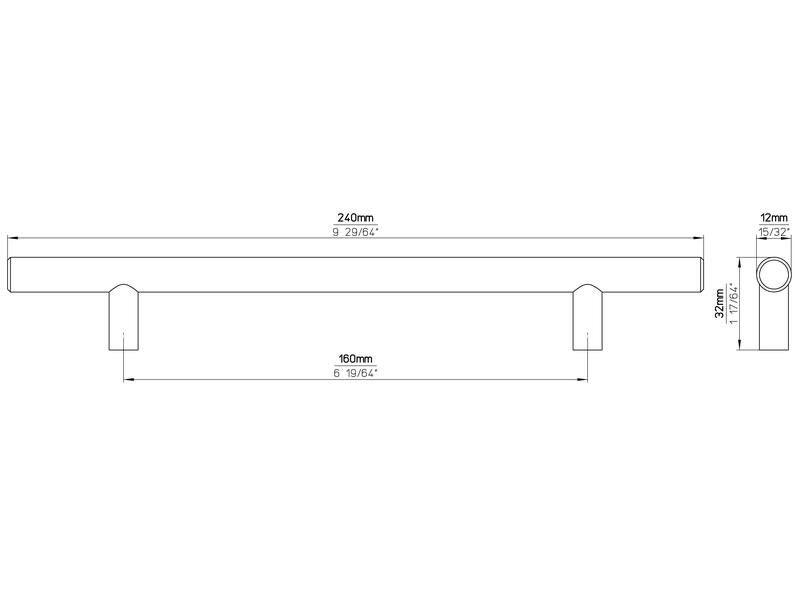 Meubelgreep RVS T-model 160mm 240x12x32mm