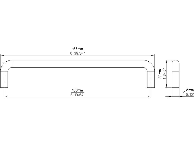Meubelgreep RVS 160mm 168x8x30mm