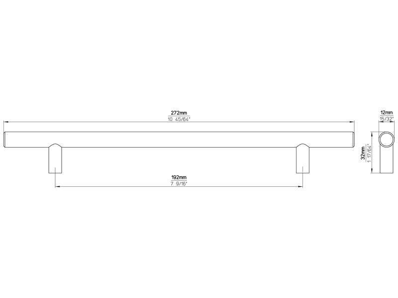Meubelgreep RVS T-model 192mm 272x12x32mm