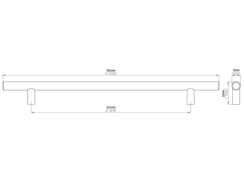 Meubelgreep RVS T-model 224mm 304x12x32mm