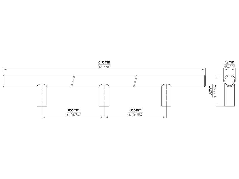 Meubelgreep RVS T-model 2x368mm 816x12x32mm