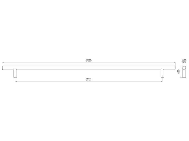 Meubelgreep RVS T-model 384mm met groef 452x10x31mm