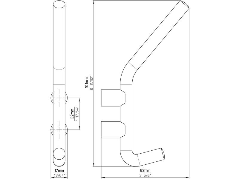Kapstokhaak RVS enkel 161x17x92mm