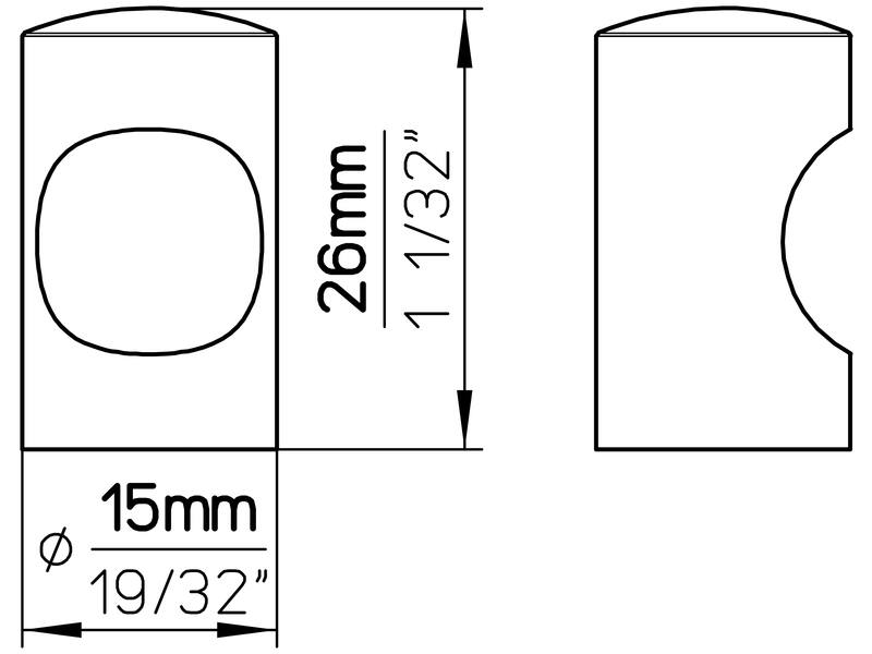 Meubelknop RVS 15mm 15x15x26mm