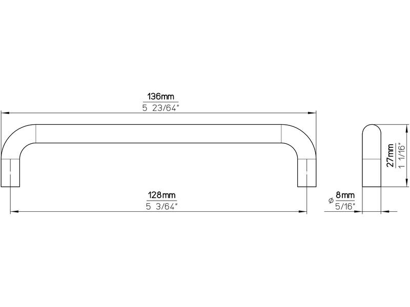 Meubelgreep vermessingd U-model 128mm 136x8x27mm