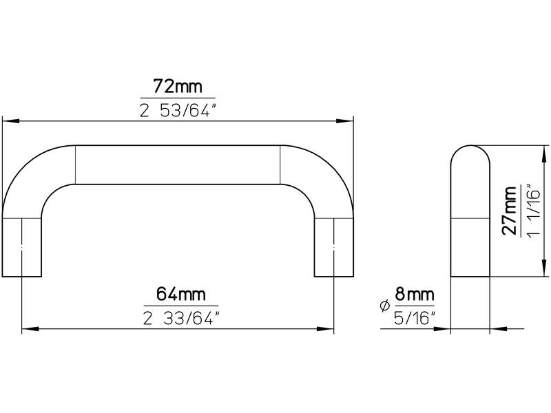 Meubelgreep chroom U-model 64mm 72x8x27mm