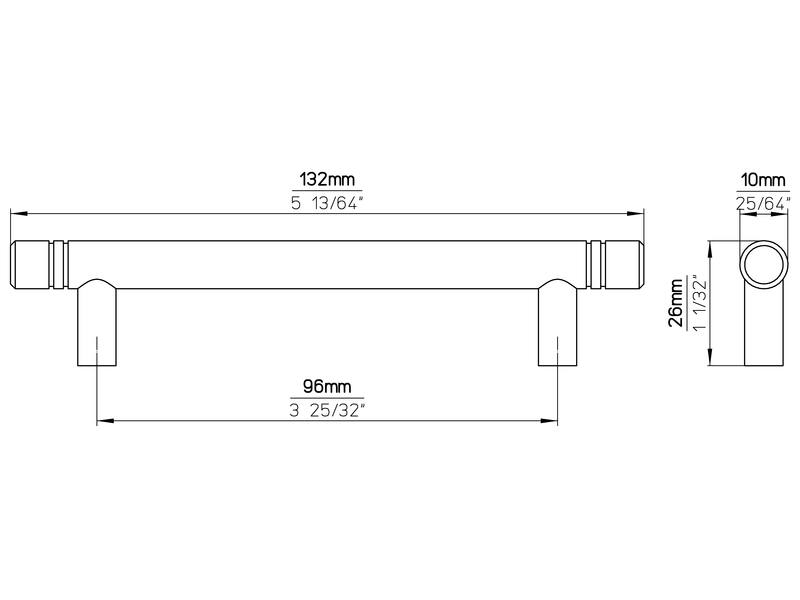 Meubelgreep RVS T-model 96mm met groef 132x10x26mm