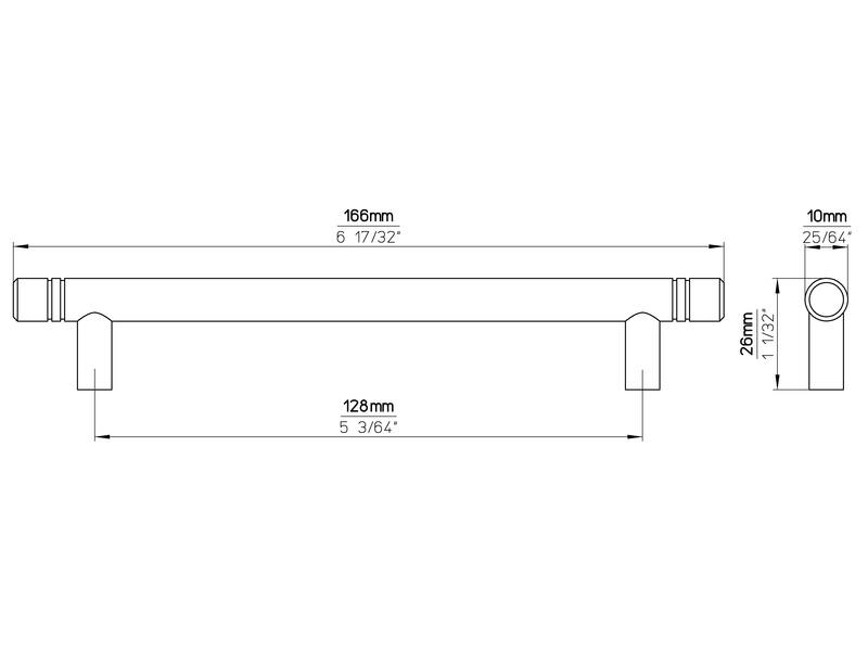 Meubelgreep RVS T-model 128mm met groef 166x10x26mm