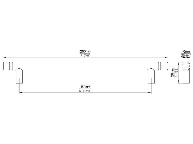 Meubelgreep RVS T-model 160mm met groef 200x10x26mm