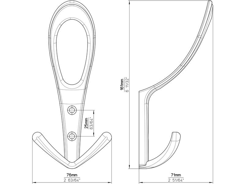 Kapstokhaak RVS look zamac oog dubbel 161x76x71mm