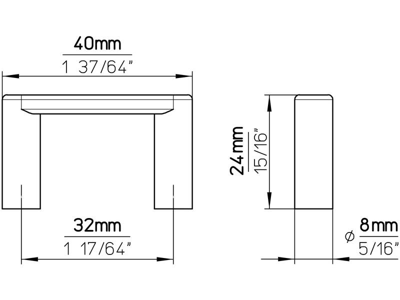 Meubelgreep RVS look zamac U-model 32mm 40x8x24mm