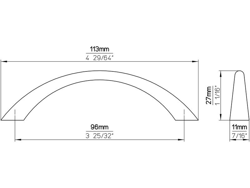 Meubelgreep chroom boog 96mm 113x11x27mm