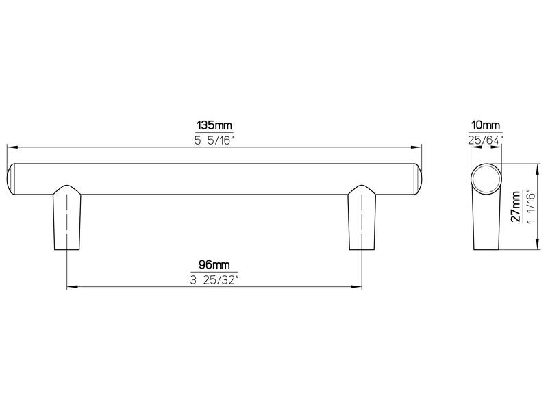 Meubelgreep RVS look T-model 96mm 135x10x27mm