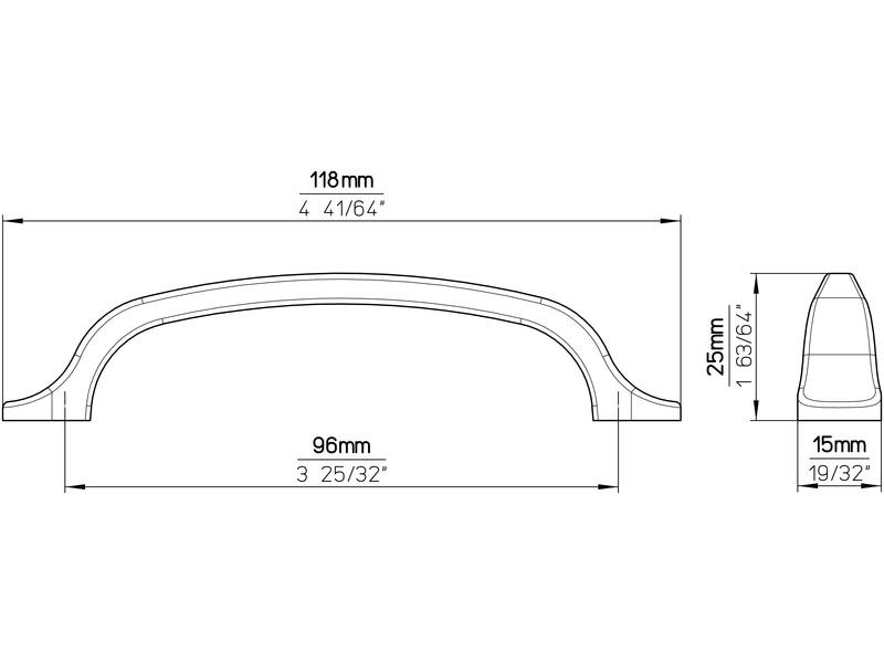 Meubelgreep RVS look 96mm versmald 118x15x25mm