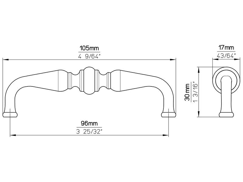 Meubelgrepen brons look 96mm 2 stuks 105x17x30mm