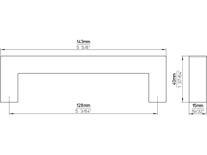 Meubelgreep RVS vierkant 128mm 143x15x40mm
