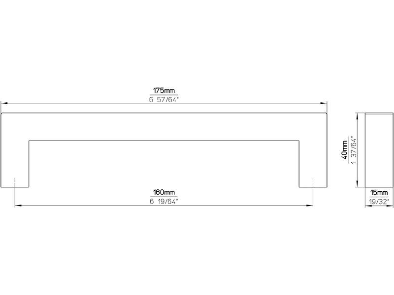 Meubelgreep RVS vierkant 160mm 175x15x40mm