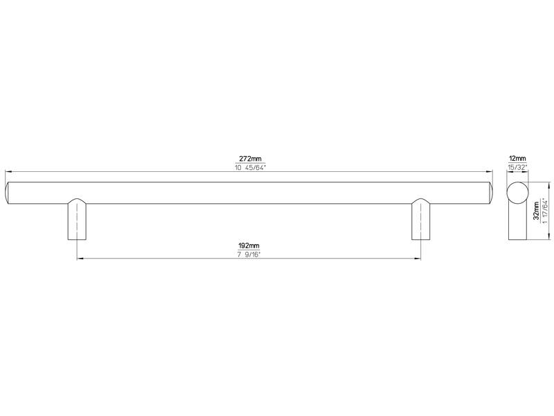 Meubelgreep RVS look T-model 192mm 272x12x32mm