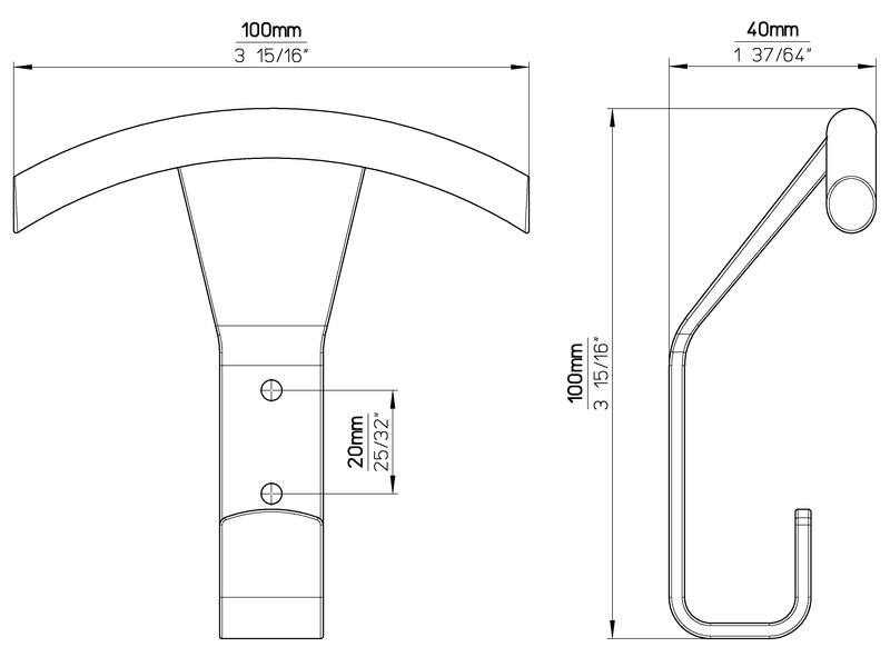 Kapstokhaak RVS look 20mm 100x100x40mm