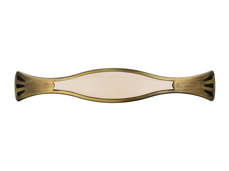 Meubelgreep antiek brons/beige zamac 96mm 129x22x27mm