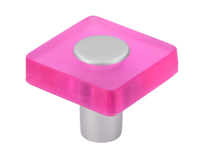 Meubelknop roze/aluminium look kunststof vierkant 30x30x26mm