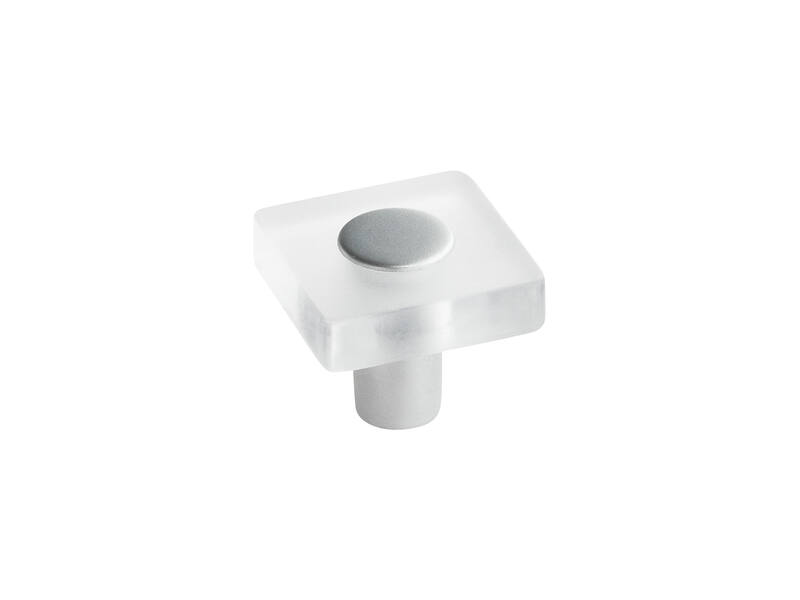 Meubelknop transprarant/aluminium look kunststof vierkant 30x30x26mm