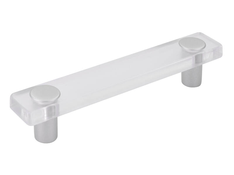 Meubelgreep transparant/aluminium look kunststof 96mm 126x20x26mm
