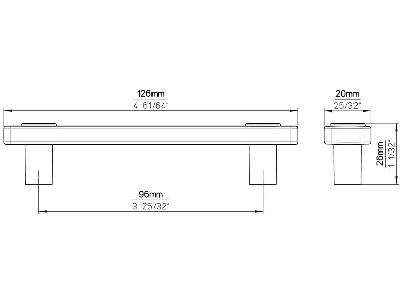 Meubelgreep transparant/aluminium look kunststof 96mm 126x20x26mm