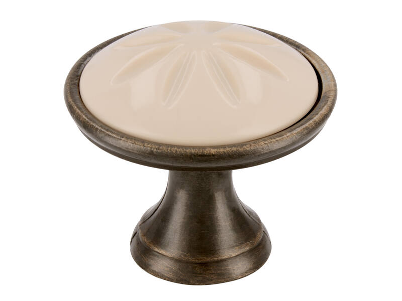 Meubelknop antiek brons/beige 34mm 34x34x30mm