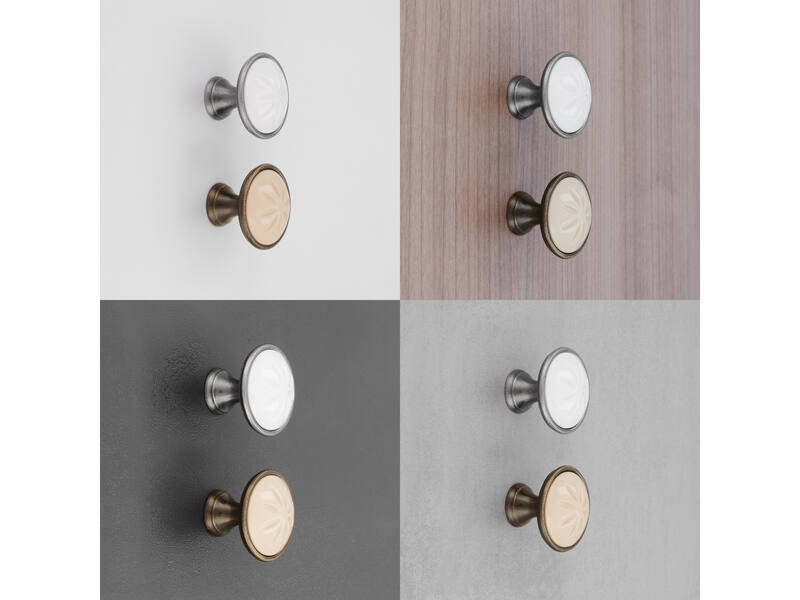 Meubelknop antiek brons/beige 34mm 34x34x30mm