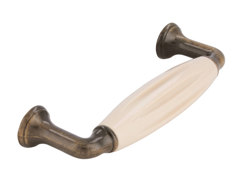 Meubelgreep antiek brons/beige 96mm 114x18x37mm