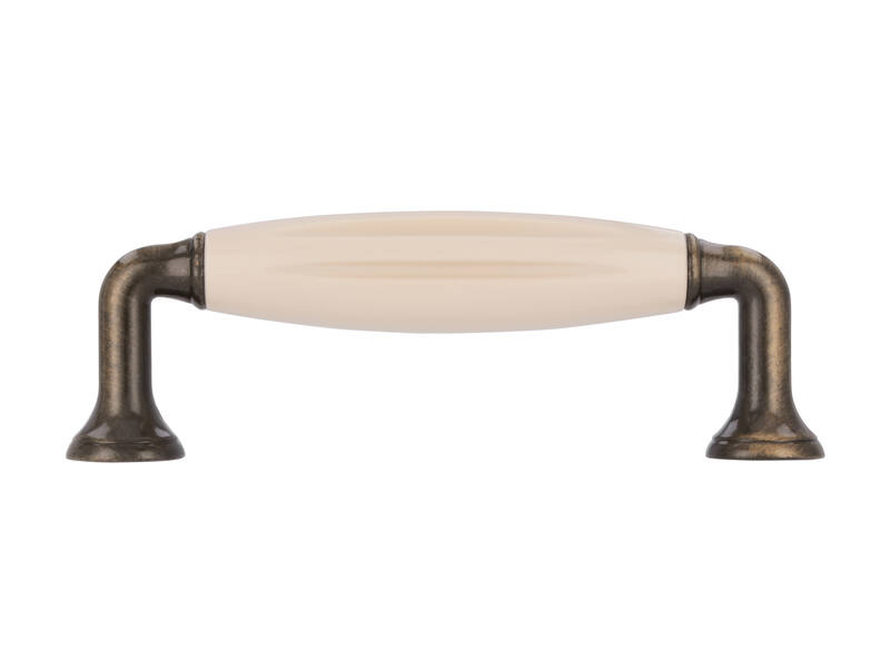 Meubelgreep antiek brons/beige 96mm 114x18x37mm