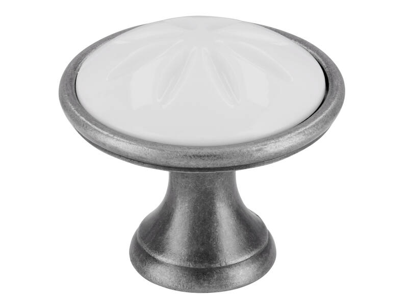 Meubelknop wit/tin look 34mm 34x34x30mm