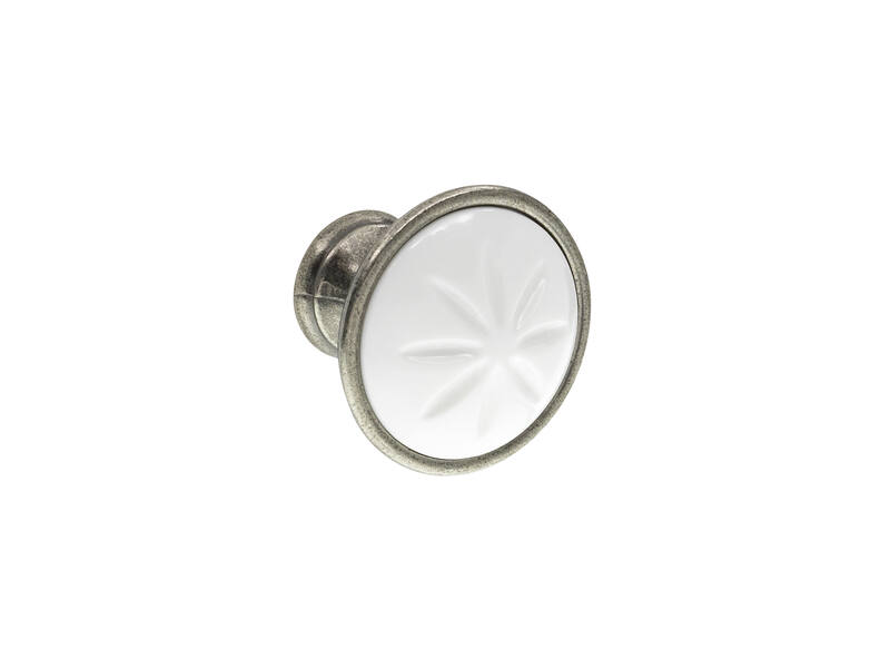 Meubelknop wit/tin look 34mm 34x34x30mm